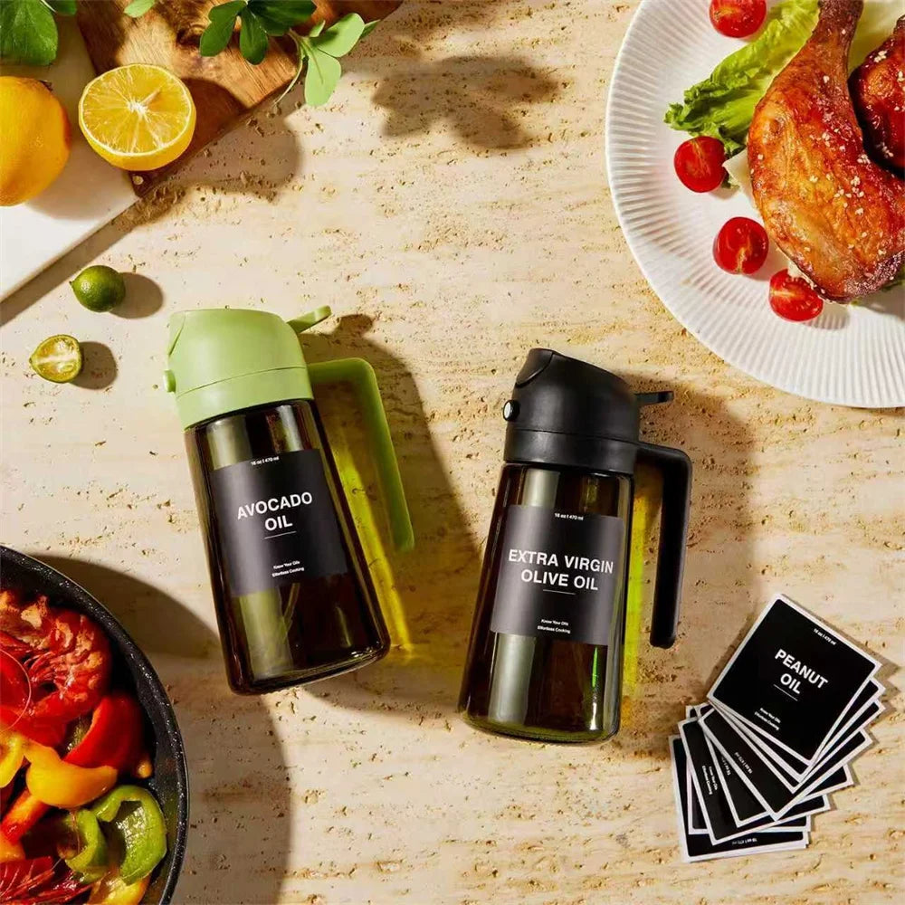 2-in-1 Olive Oil Sprayer Bottle Spray & Pour 470ML Glass Dispenser