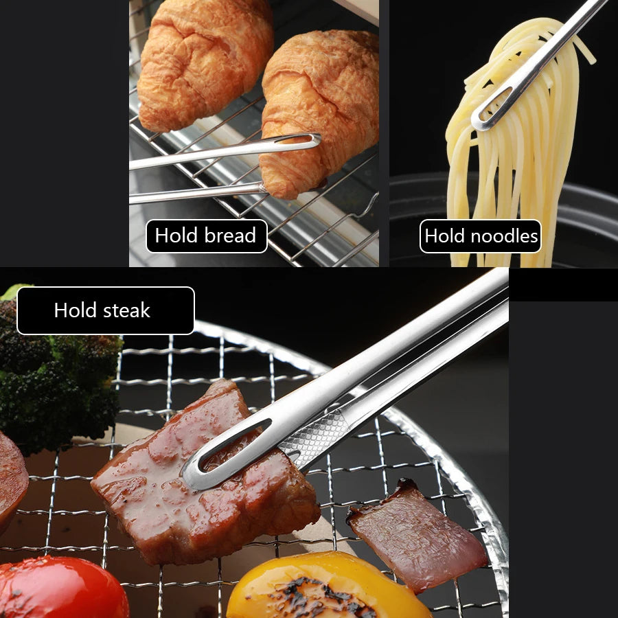 Long Stainless Steel Kitchen Tongs – Non-Slip BBQ & Grill Food Clamp Tool