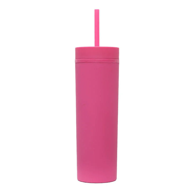 Double Wall Skinny Tumbler 473ml/480ml Cup with Straw & Lid