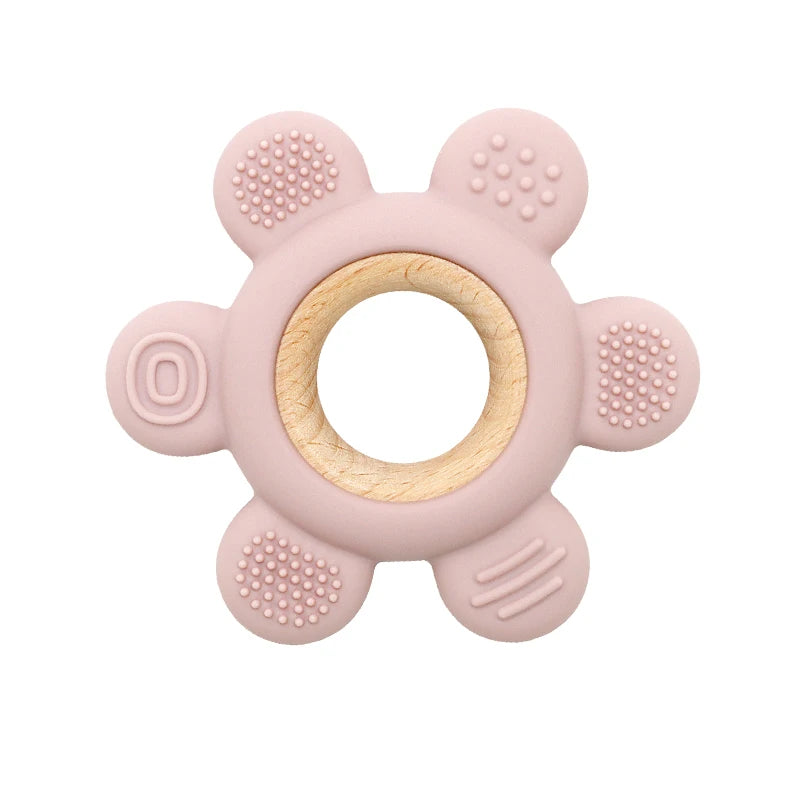 Baby Wooden Flower Teether Food Grade Silicone Toy