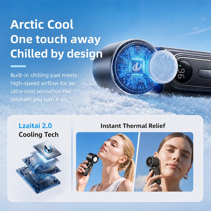 Portable Ice Cooling Fan UK 3000mAh 5-Speed USB Rechargeable