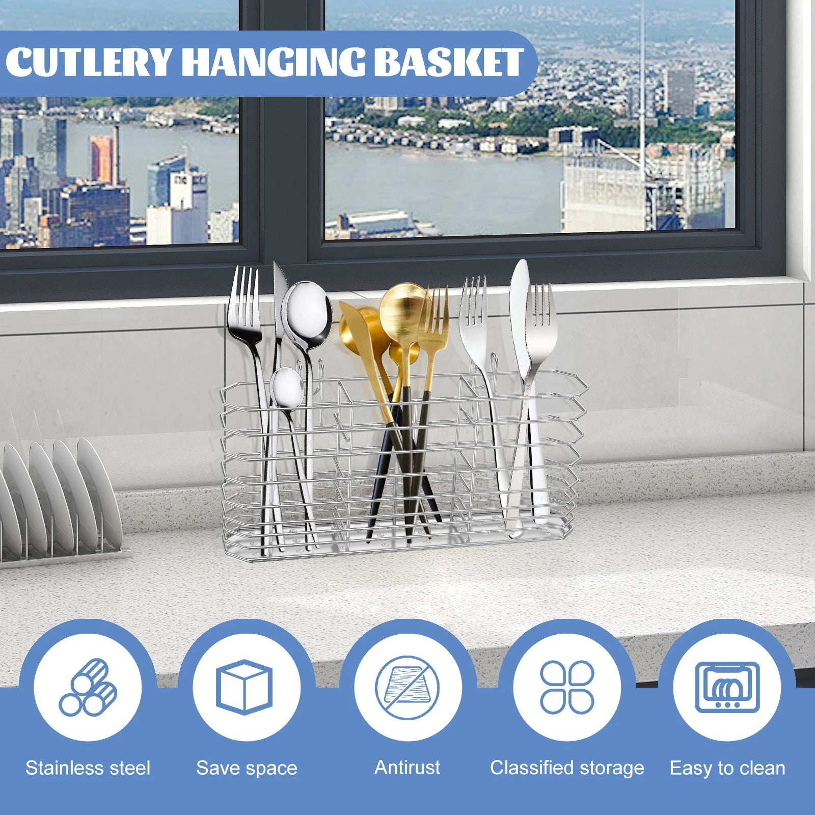 Stainless Steel Utensil Holder Hanging Cutlery Rack