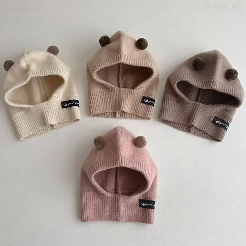 Baby Scarf Hat One-Piece Knitted Winter Cap with Ear Protection