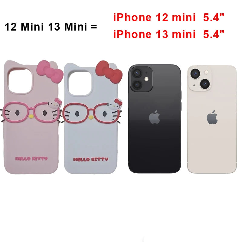 3D Glasses Cat Silicone Case for iPhone 11 12 13 14 15 16 17 Pro Max