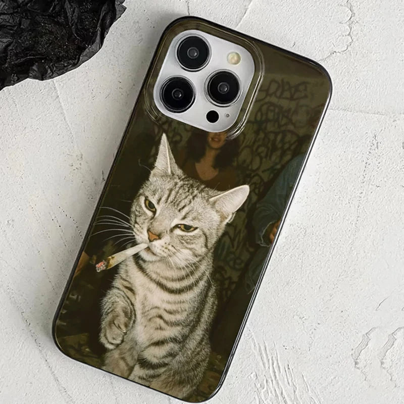 Fashion Kitten Pattern Case for iPhone 11 12 13 14 15 16 17 Pro Max