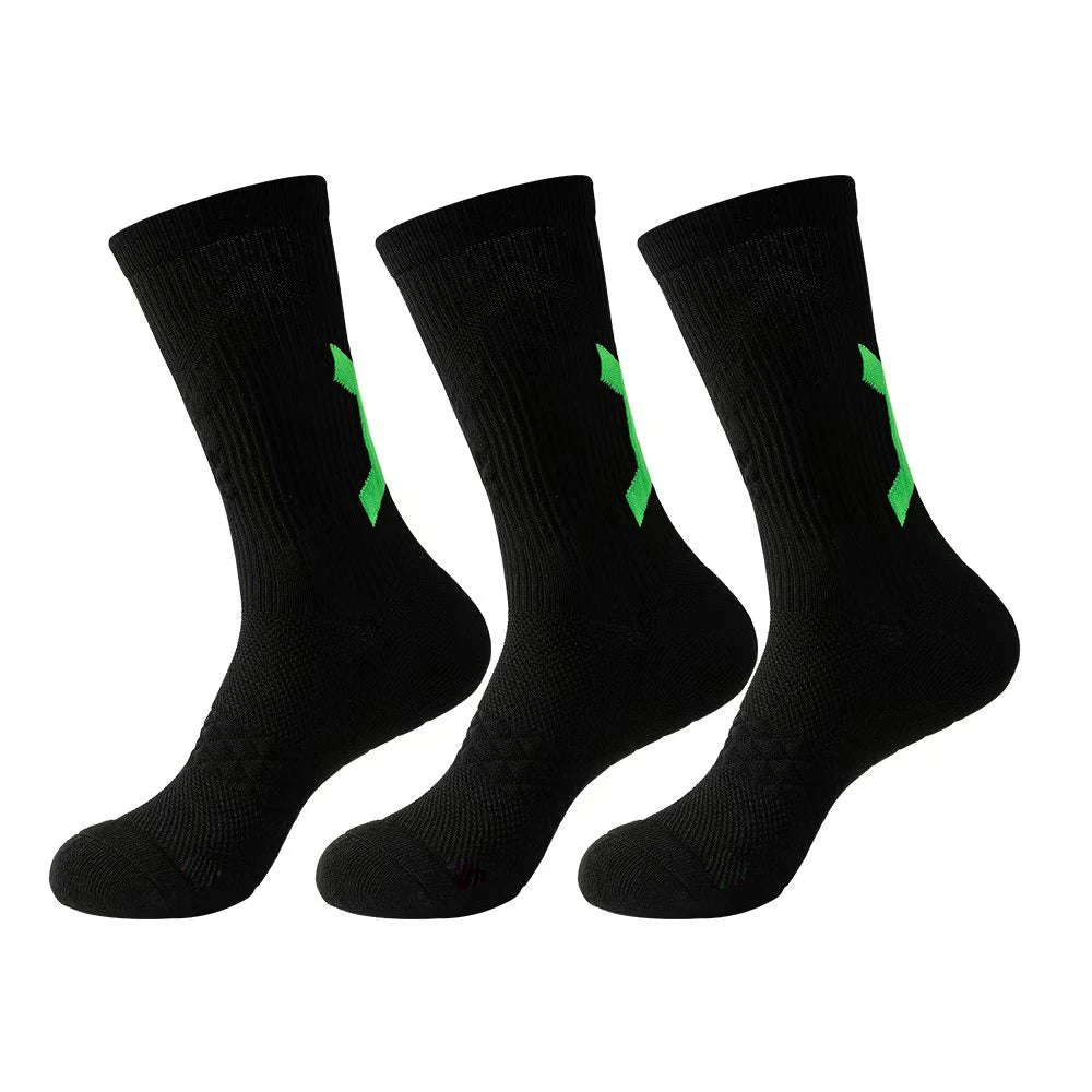 Men Cushioned Basketball Socks Long Breathable Badminton Sports Crew