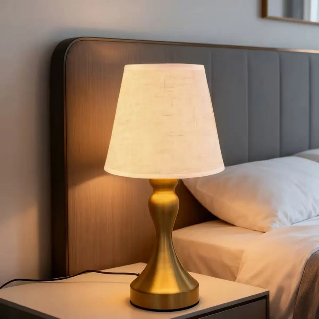 Nordic Retro Desk Lamp with Fabric Shade & USB Light