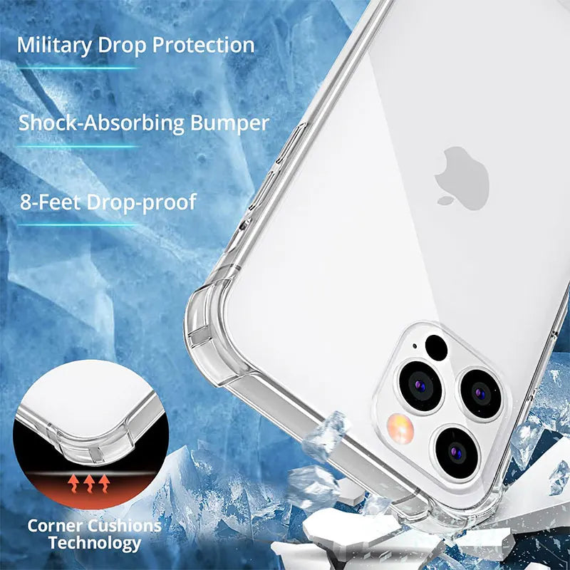 Shockproof Clear Silicone Case for iPhone 17 16 15 14 13 12 11 Pro Max
