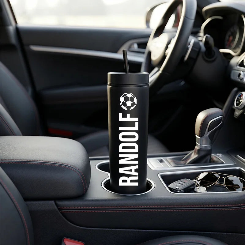 Personalized Football Water Bottle with Straw for Kids