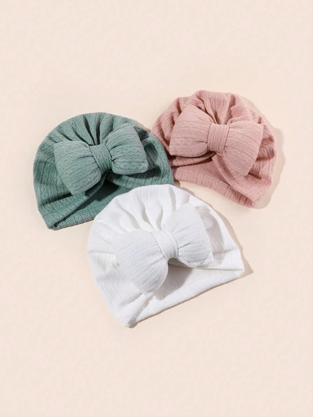3PCS Baby Bowknot Knitted Hat Set Soft Infant Beanies