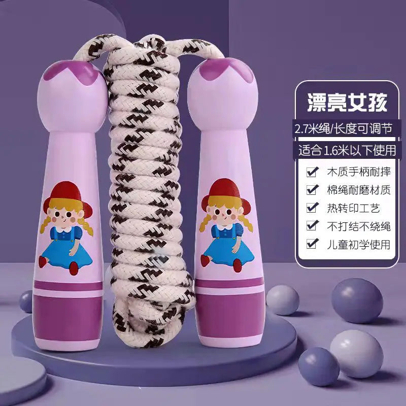 Kids Adjustable Skipping Rope Wooden Handle Cotton Boys & Girls