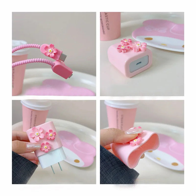 3D Pink Flower iPhone Charger Cover 18W/20W