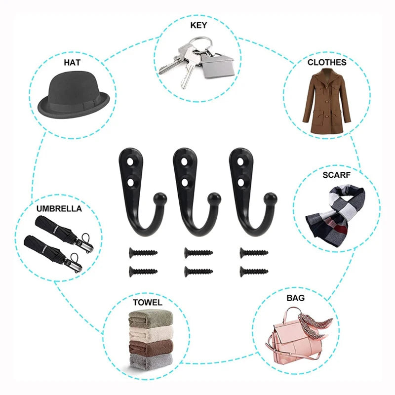 Alloy Wall Hooks with Screws Coat, Towel & Bag Hanging Hooks