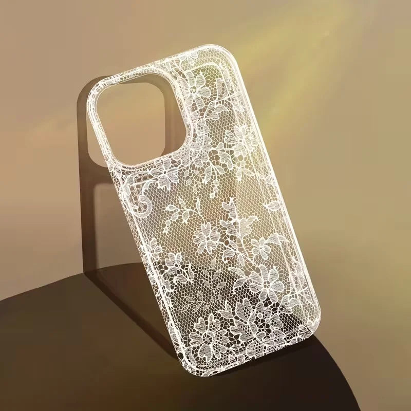 Elegant White Lace Phone Case for iPhone 17 16 15 14 13 Pro Max
