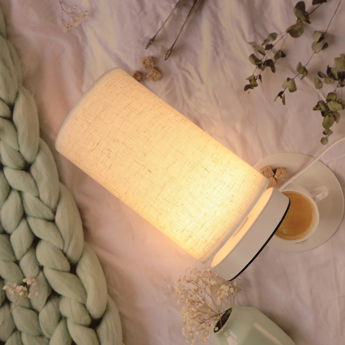 Fabric Cylinder Desk Lamp for Bedroom & Home Lighting