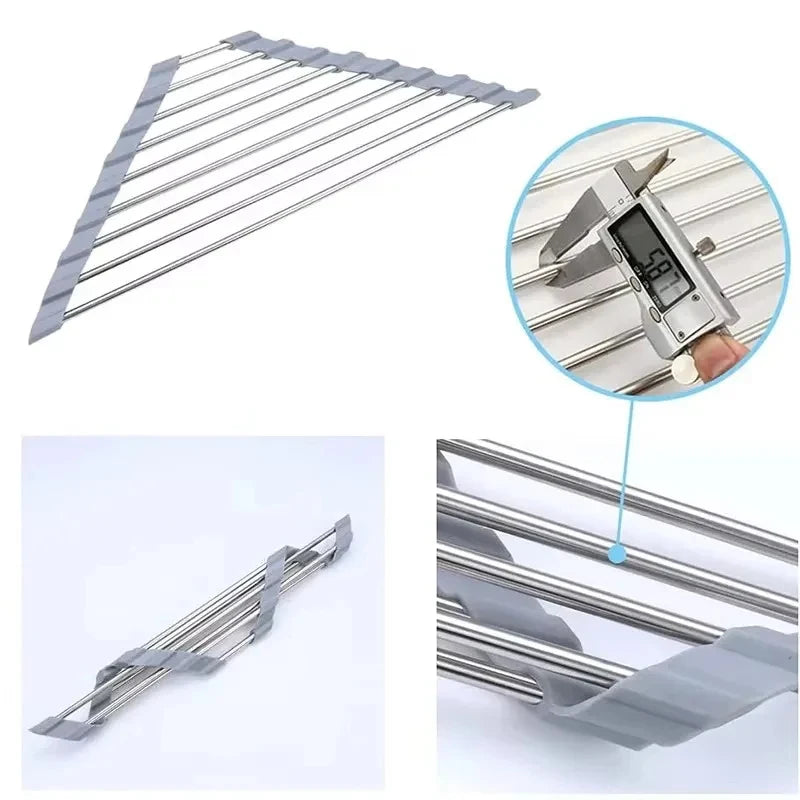 Roll-Up Triangle Dish Drying Rack Foldable Sink Corner Organizer