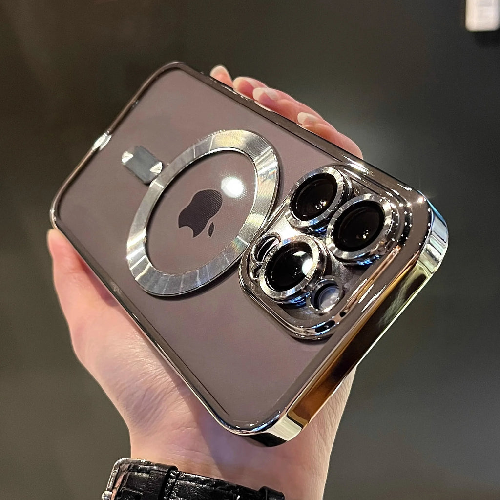 Magnetic Clear Plating Case for iPhone 11 12 13 14 15 16 17 Pro Max