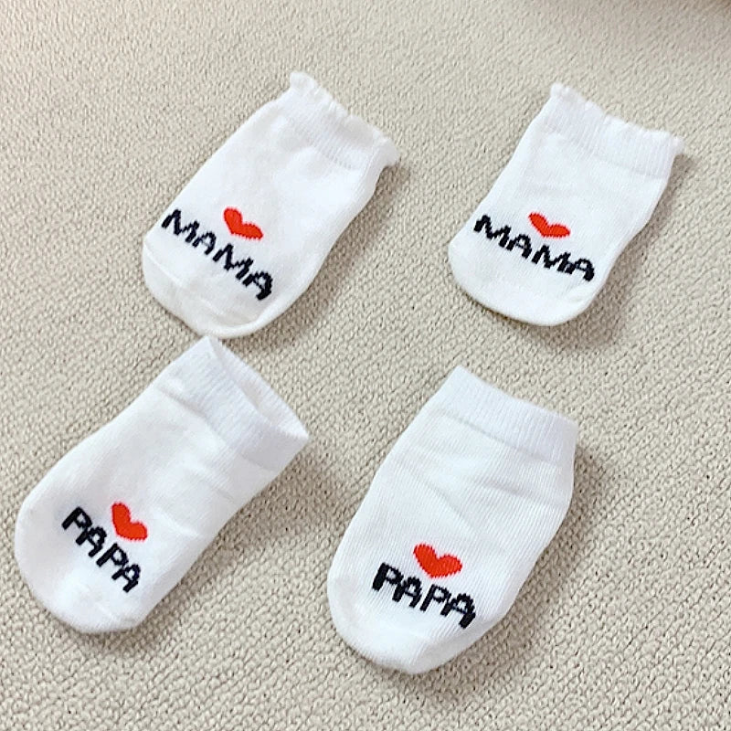 Newborn Baby Socks 2 Pairs Cute Mama Papa Cotton Crew Socks