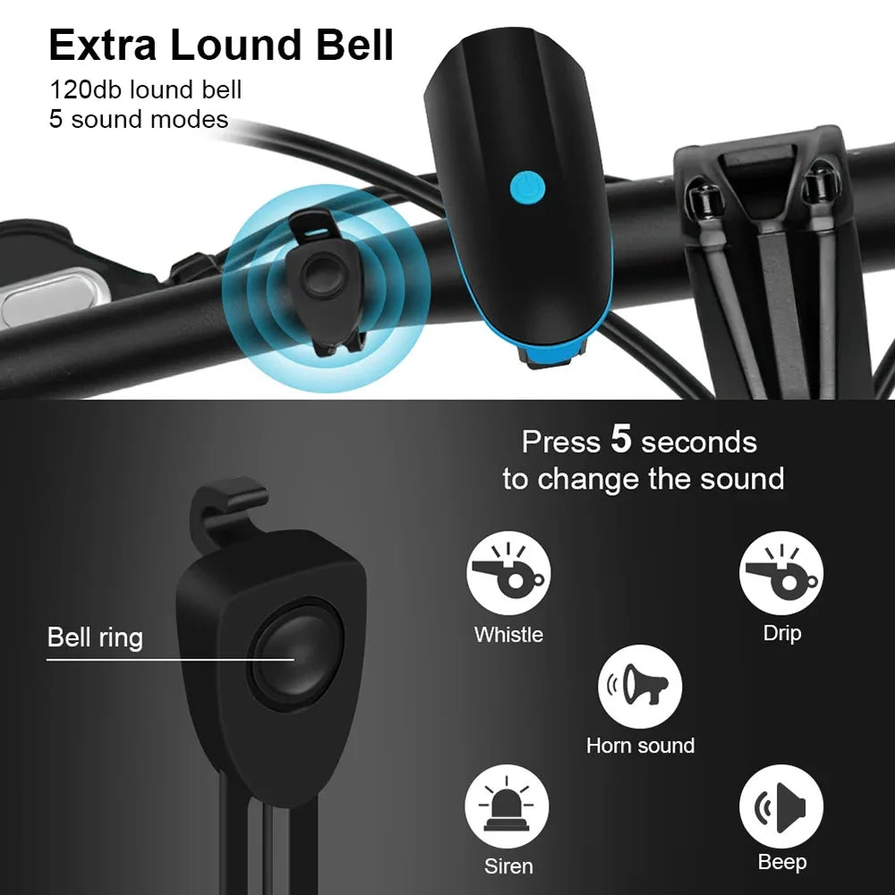 USB Rechargeable Bike Light with Horn Waterproof Headlight