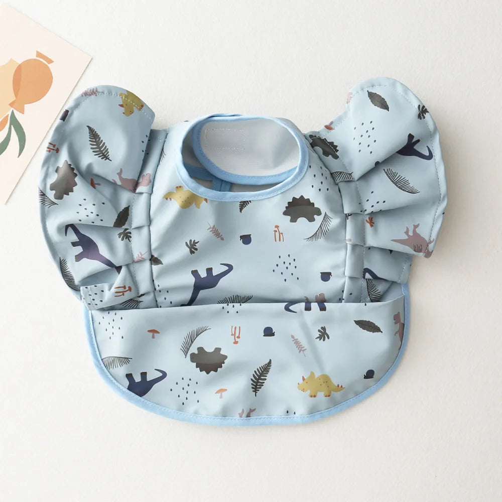 Waterproof Baby Bib with Pocket Soft PU Feeding Bib for Kids