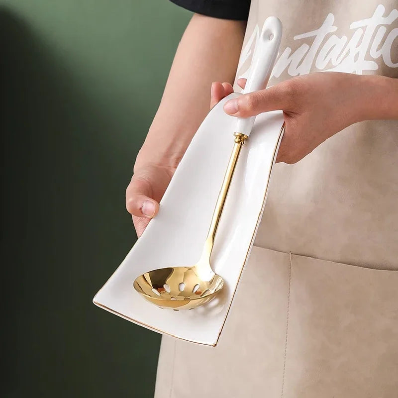 Luxury Ceramic Spoon Rest Gold Utensil Holder Main image