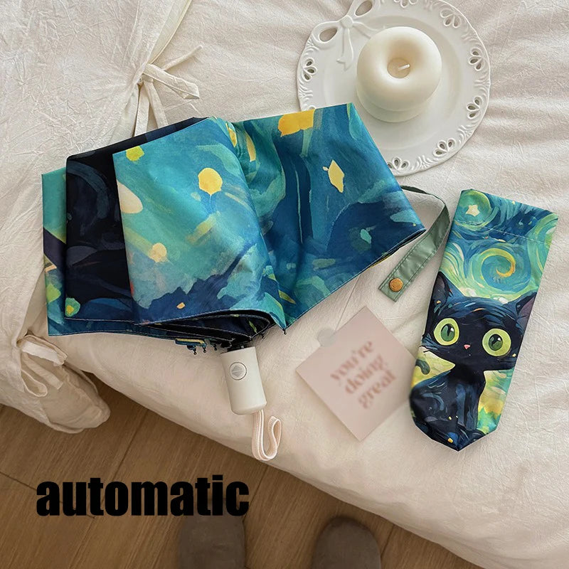 Buy Cute Cat Cartoon Automatic Folding Umbrella UV Sun & Rain