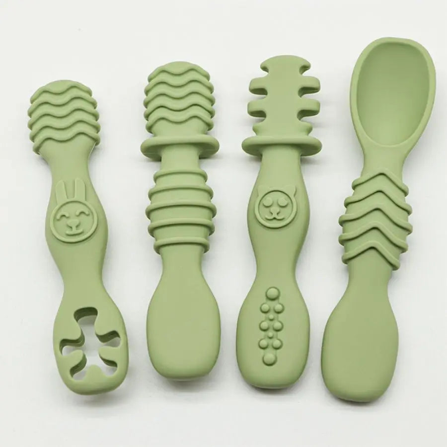 4PCS Silicone Baby Food Spoon Set for 6+ Months Feeding