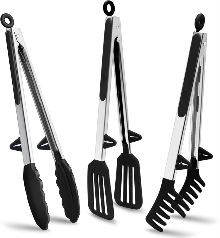 LMETJMA Silicone Kitchen Tongs Non-Stick BBQ, Steak & Pasta Serving Tool