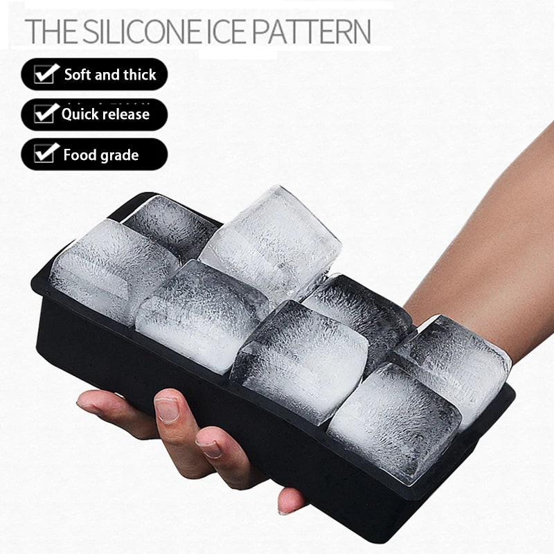 Large Silicone Ice Cube Tray Jumbo Square Ice Maker Mold (4/6/8/15 Grid)