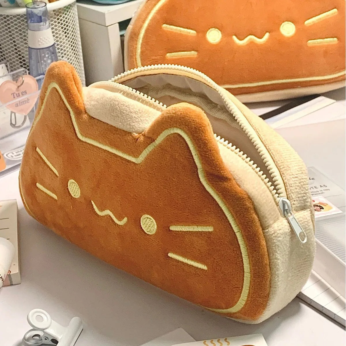INS Style Cartoon Pencil Case Cute Plush Cat Pen Bag