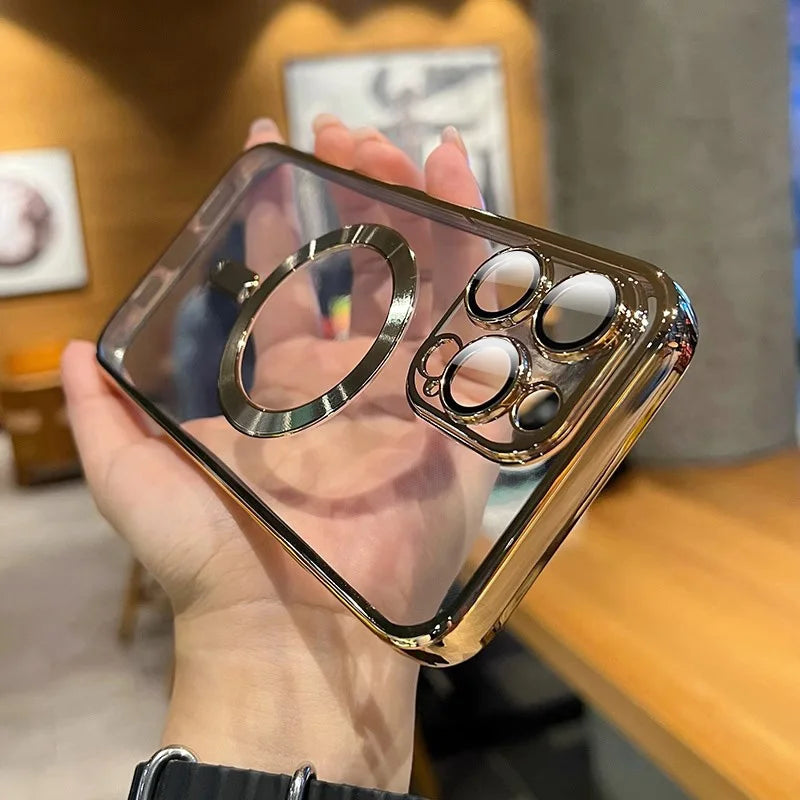 Magnetic Clear Plating Case for iPhone 11 12 13 14 15 16 17 Pro Max