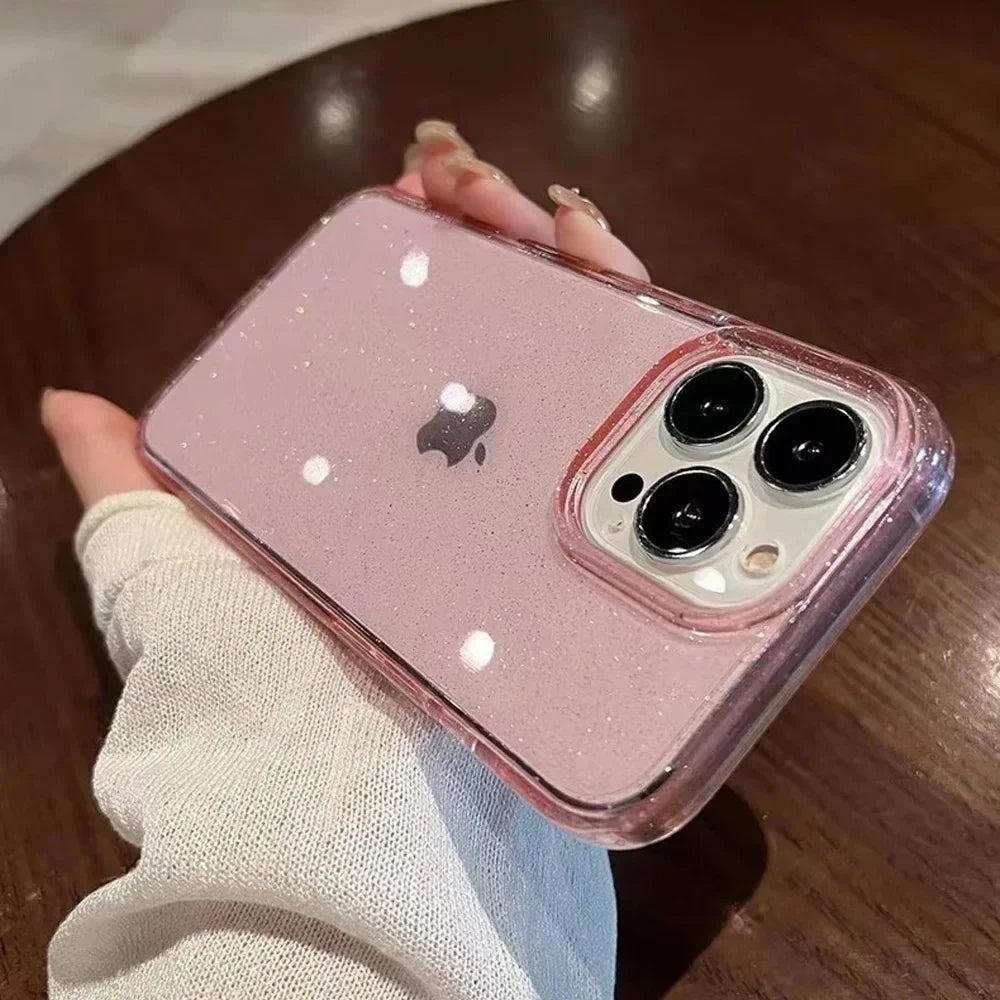 Pink Glitter Bling Clear Case for iPhone 11 12 13 14 15 16 17 Pro Max