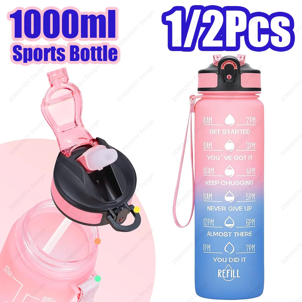 1000ml Motivational Sports Water Bottle with Time Marker