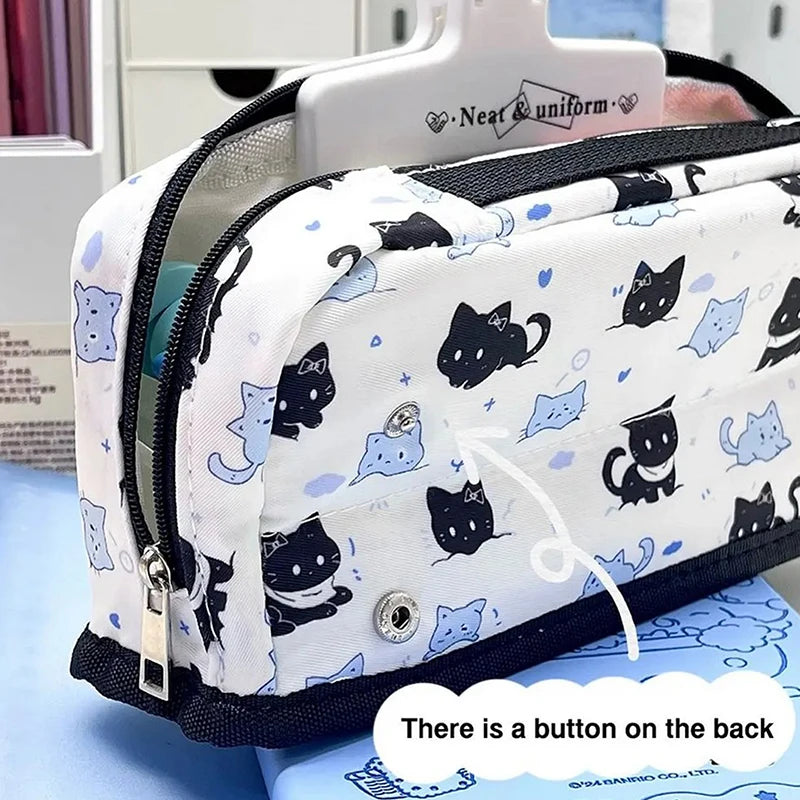 Multi-Layer Pen Bag Foldable Drawstring Pencil Case Organizer