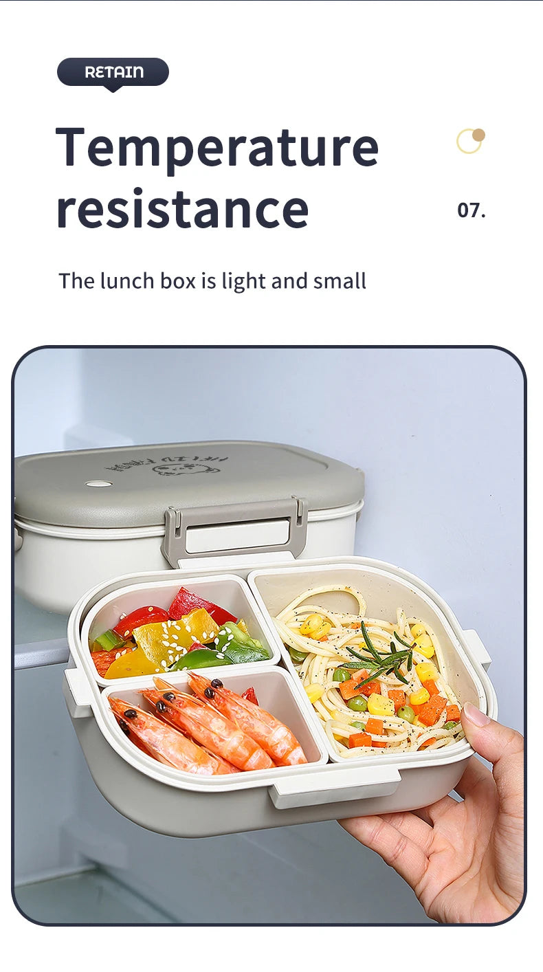 WORTHBUY 800ML Lunch Box Removable 3 Compartment Microwave Bento Box