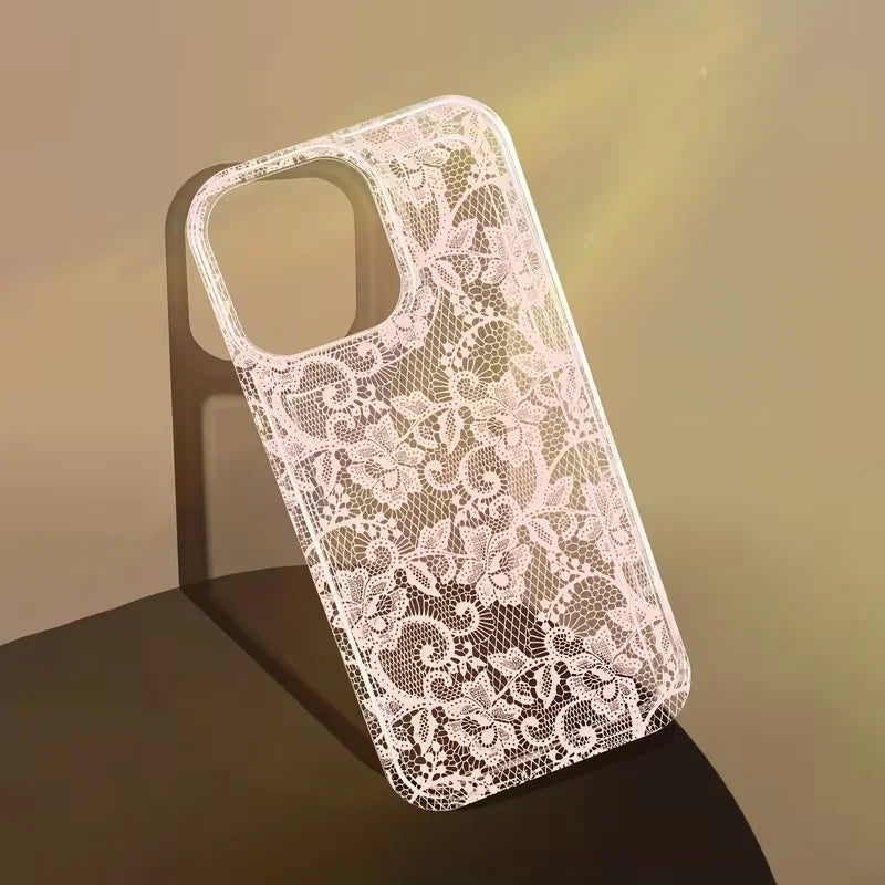 Elegant White Lace Phone Case for iPhone 17 16 15 14 13 Pro Max