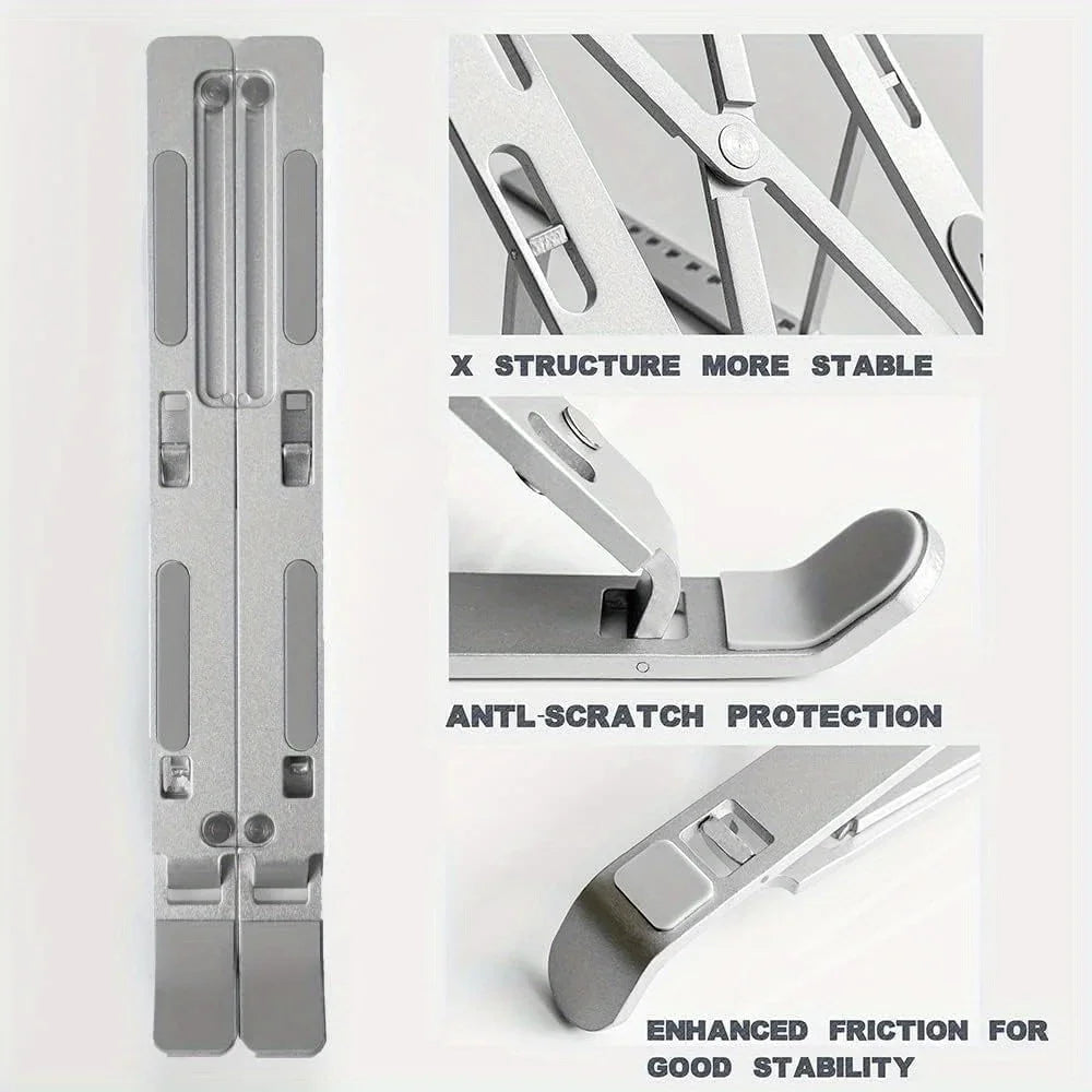 Adjustable Laptop Stand for Desk - Foldable Aluminium, 6-Level Heights
