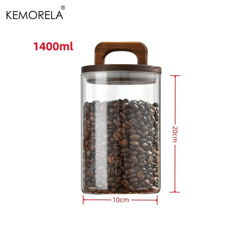 Glass Storage Jar with Wooden Lid Airtight Kitchen Food Container