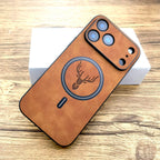 Phone case with deer design on a wooden surface