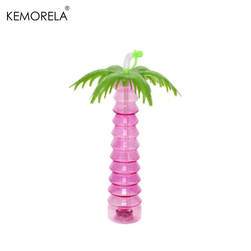 Tropical Theme Plastic Cup Pineapple & Coconut Tree Bottle with Straw