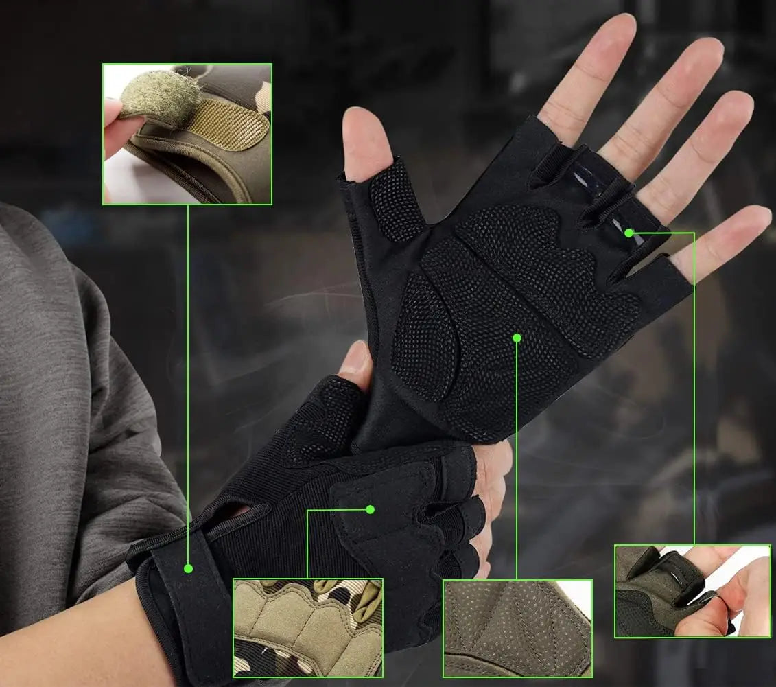 Fingerless Tactical Gloves Padded Breathable MTB Climbing Gloves