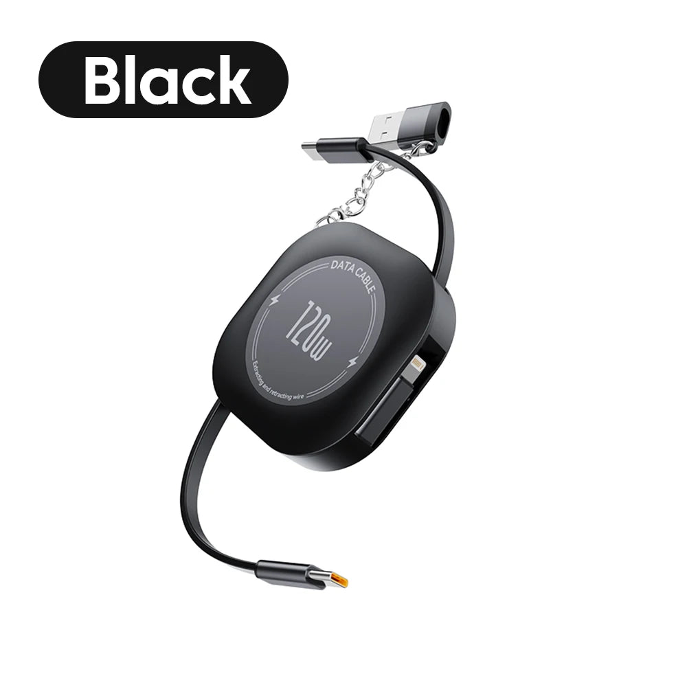 120W USB C Retractable Cable Fast Charge with USB Data Cord Adapter for Phone