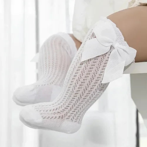 Baby Girl Lace Knee Socks Cotton Bow Socks 0-24 Months