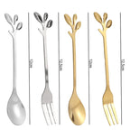 Leaf Coffee Spoon Set Stainless Steel – Gold & Silver Dessert Stirring Spoons