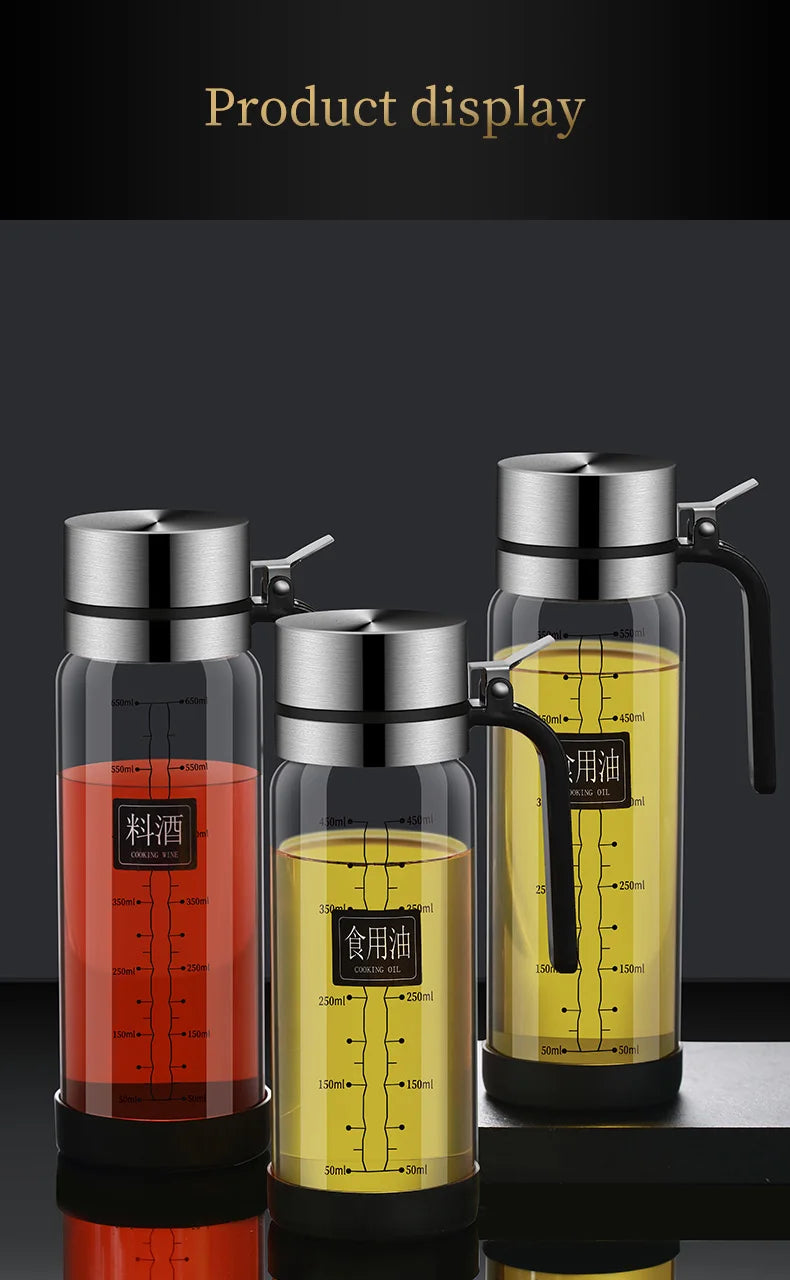 Glass Oil Bottle & Seasoning Set Leakproof Soy Sauce & Vinegar Pot
