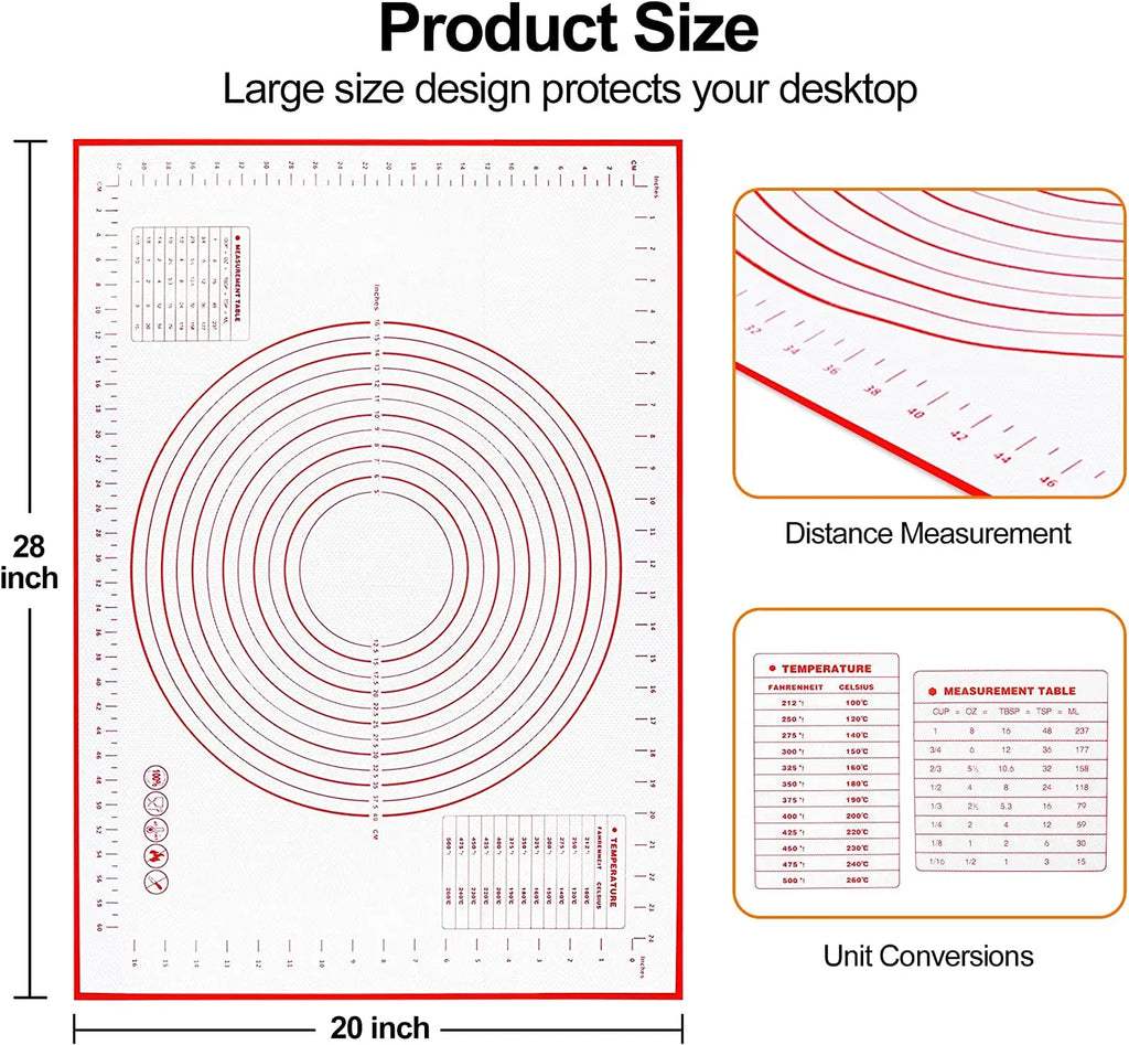 UNTIOR Silicone Baking Mat Non-Stick Dough Kneading & Pizza Rolling Pad