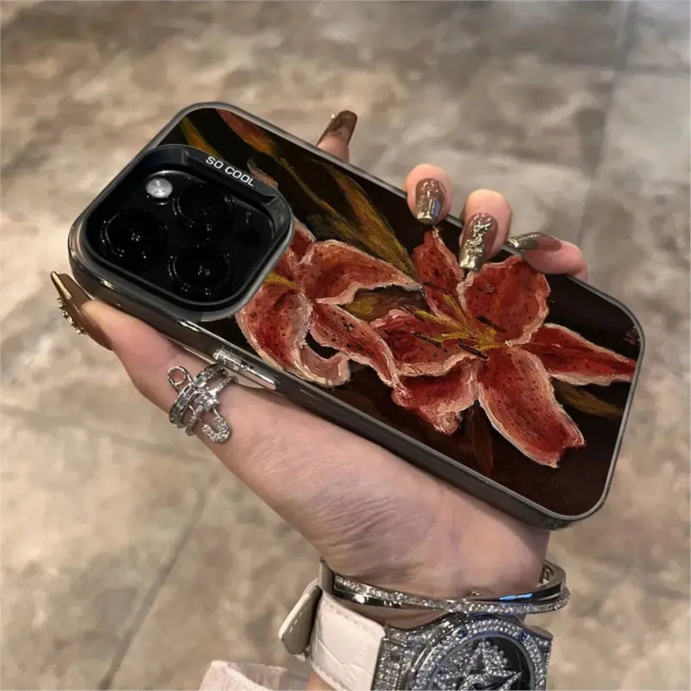 Lily Flower Painting Case for iPhone 11 12 13 14 15 16 17 Pro Max