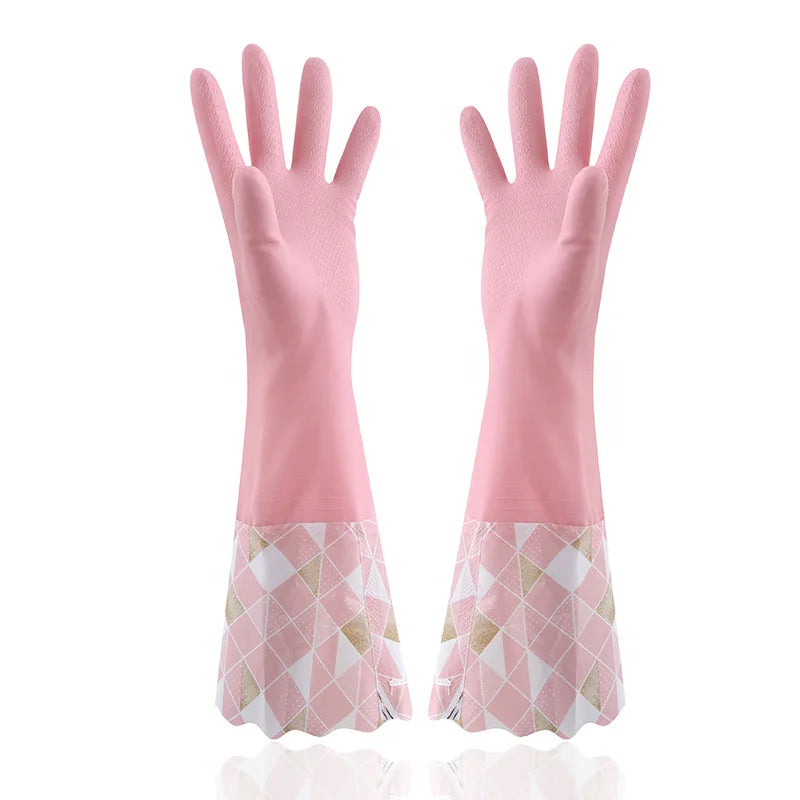 Velvet Rubber Cleaning Gloves Waterproof Winter Gloves