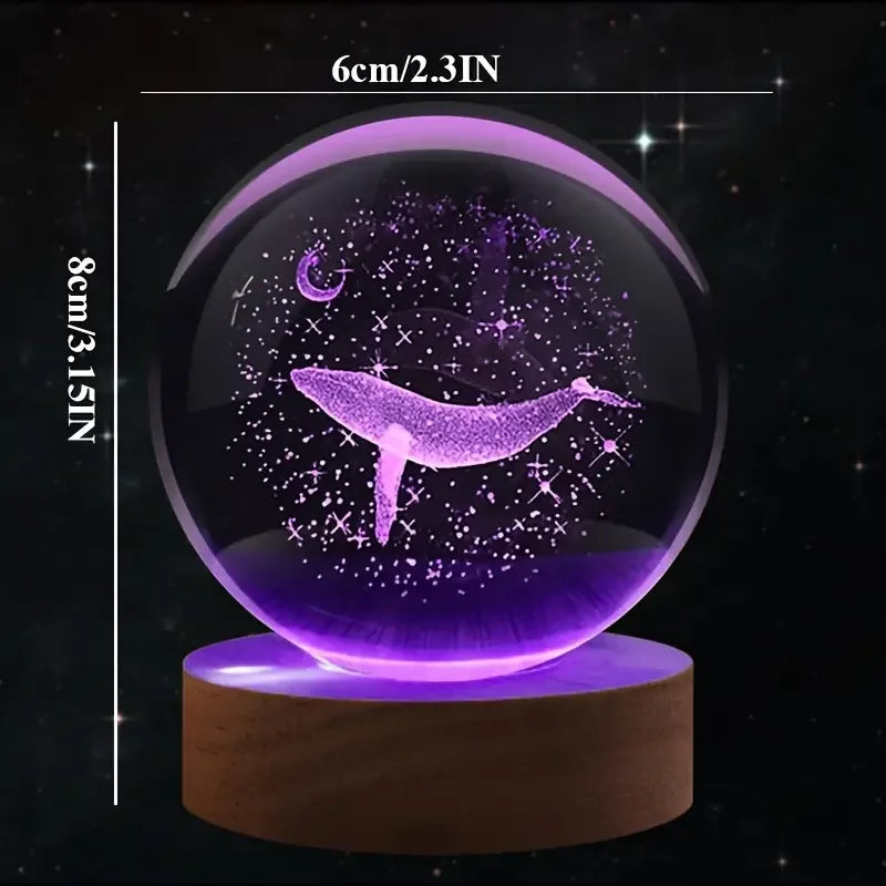 3D Moon Whale Crystal Ball Night Light LED Décor Lamp