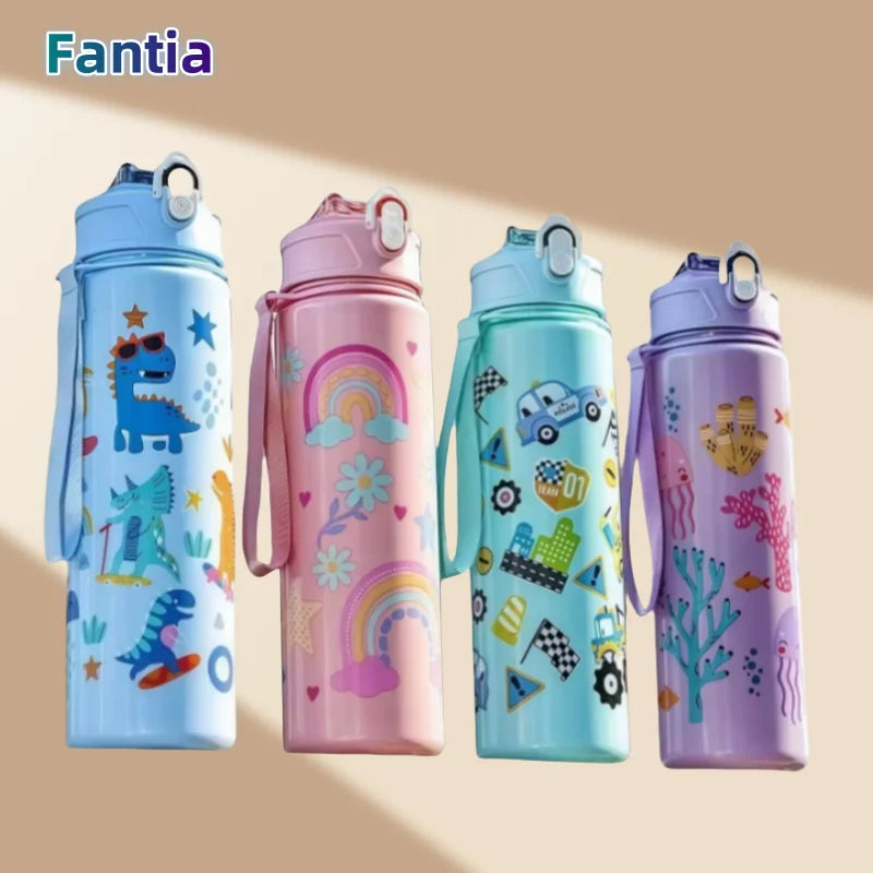 750ml Dinosaur Kids Water Bottle Leakproof Straw Cup